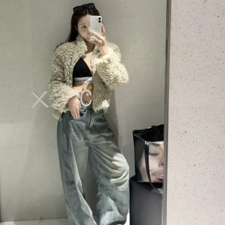 Yyynn Babies 卷卷毛外套➕bd做旧牛仔裤