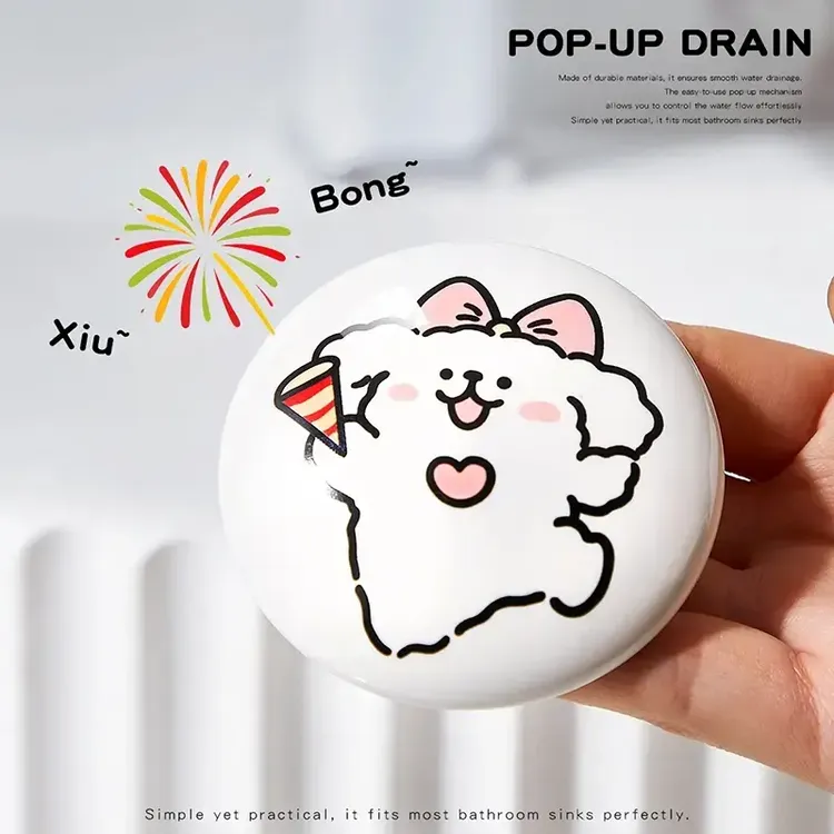 线条小狗陶瓷洗脸盆卫生间洗手池漏水塞洗脸盆下水器弹跳芯