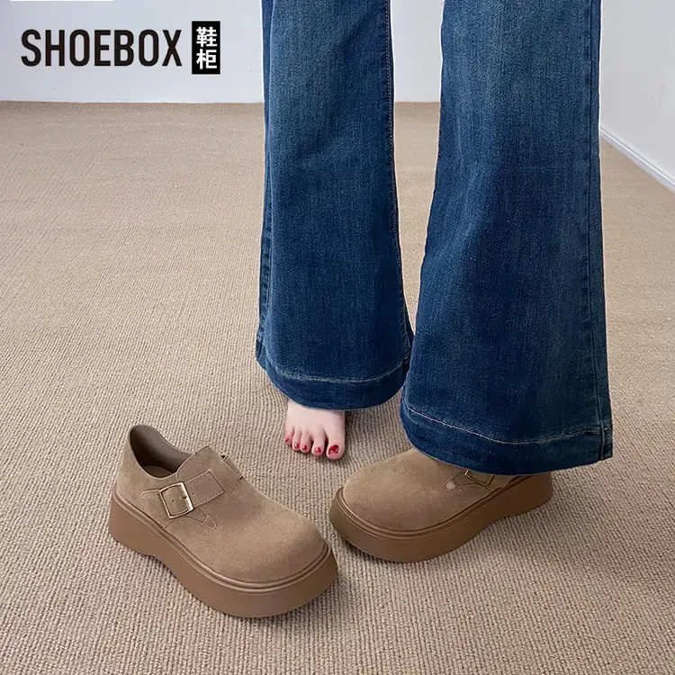 SHOEBOX鞋柜勃肯鞋女2025新款春季厚底松糕单鞋百搭全包博肯鞋子