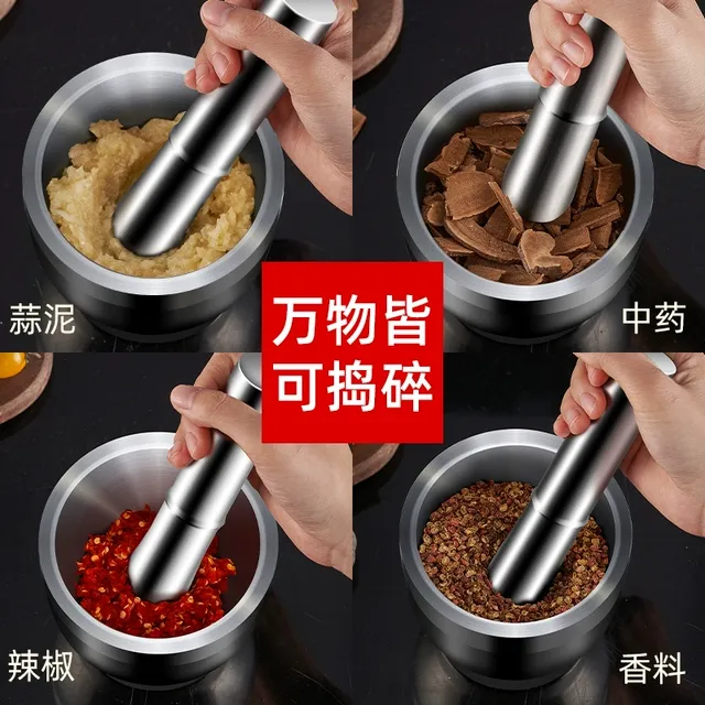 304不锈钢捣蒜器石臼压蒜泥神器舂擂钵大蒜臼子家用捣药罐研磨器