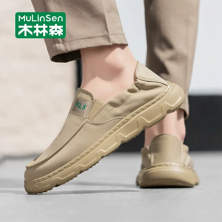 木林森男鞋2025新款秋季透气板鞋上班薄款冰丝休闲一脚蹬布鞋男款