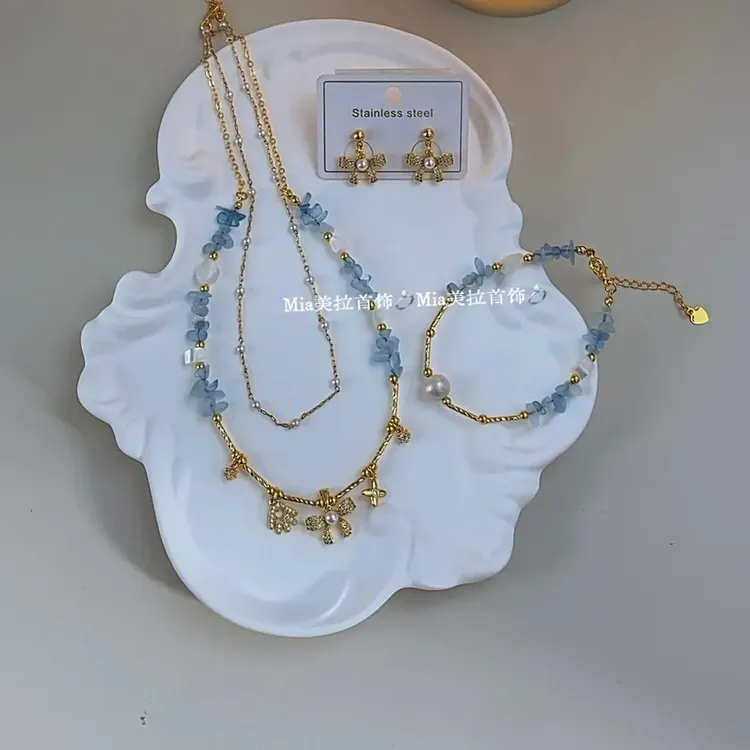 钛钢亚克力项链 女法式欧美风锁骨链配饰百搭饰品金色轻奢小众