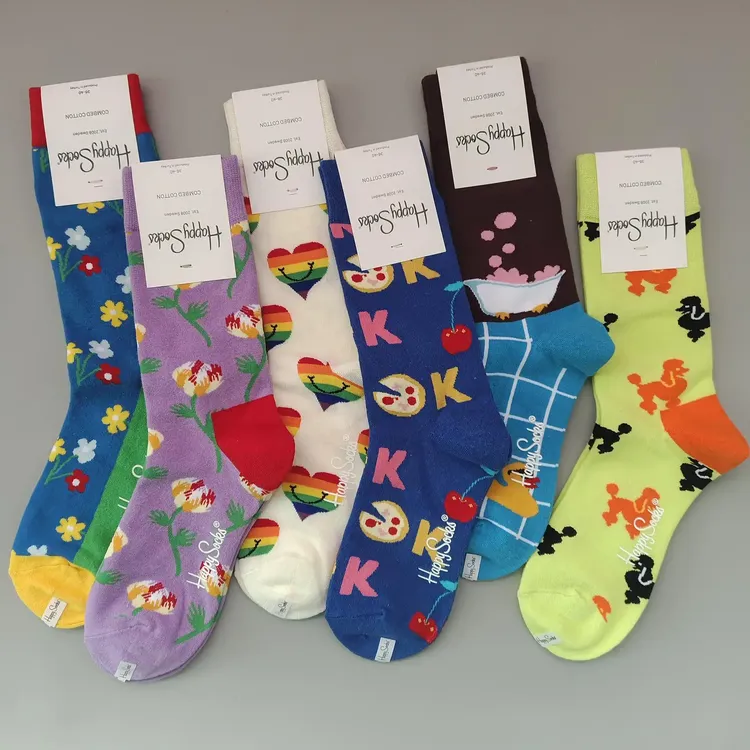 happysocks潮牌袜子嗨皮女士中高筒袜四季款时尚百搭卡通情侣袜