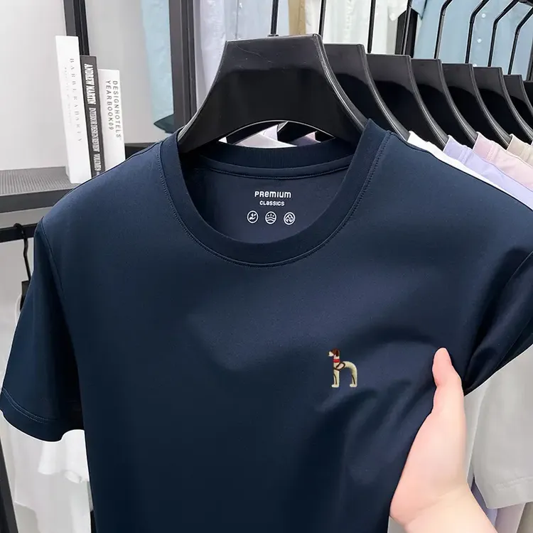 奥特莱斯【1折】撤柜短袖T恤男高档丝光棉圆领纯色轻奢男装体恤衫男