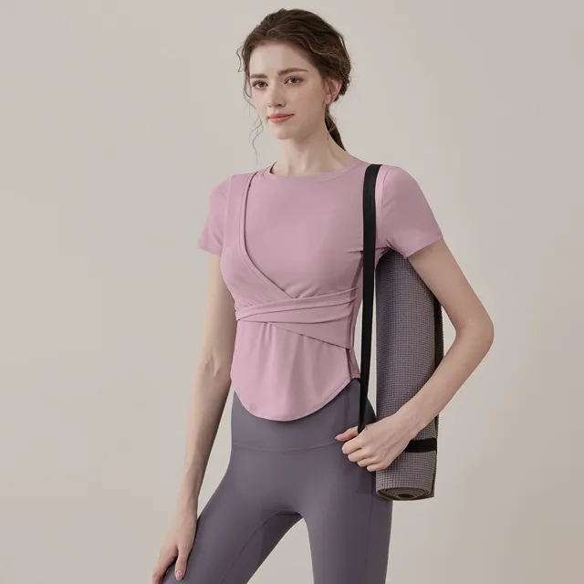 瑜伽服女2025新款短袖运动上衣夏季跑步健身紧身普拉提训练服套装