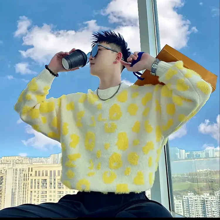 男士毛衣亮黄色打底衫加厚内搭线衣2025新款秋冬季潮牌痞帅针织衫