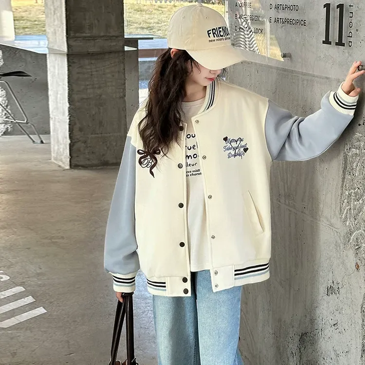 女童春装棒球服外套2025春秋新款中大童洋气时髦单排扣休闲上衣潮