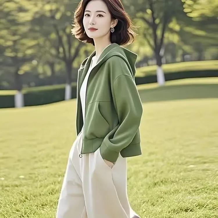 今年流行爆款超好看独特漂亮连帽绿色卫衣外套春款2025年新款女装