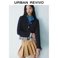 UR2025新款女装欧若风都市海军学院风拼接针织开衫UYU950022