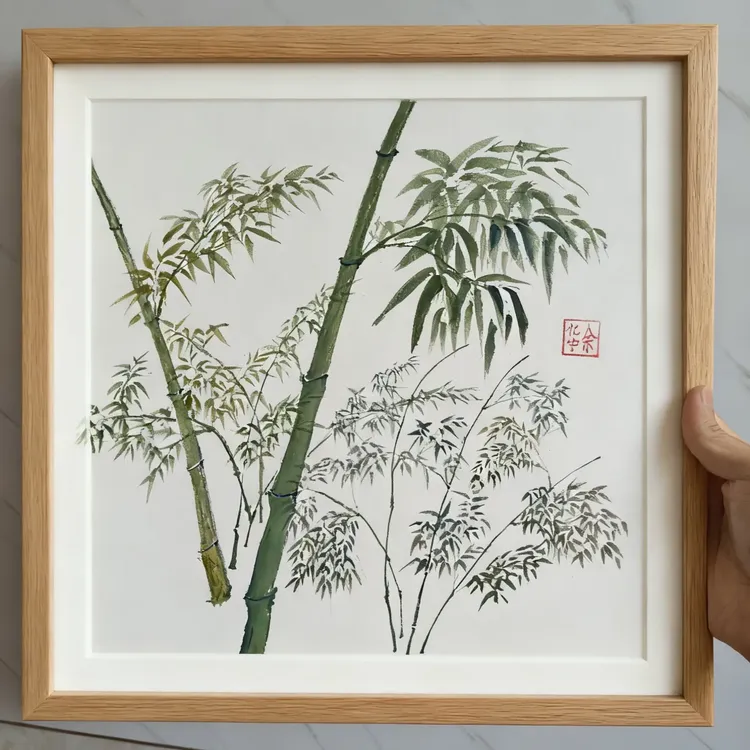 正方形木质画框可自装架用于国画挂墙青青绿竹（包含画）