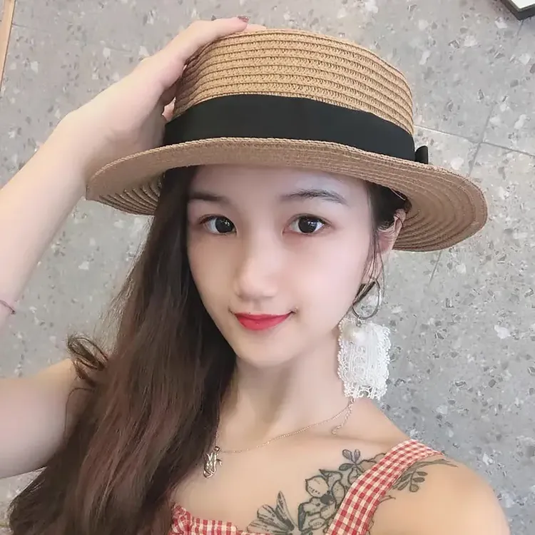 显脸小草帽女夏天甜美可爱顶礼帽遮阳防晒沙滩帽出游