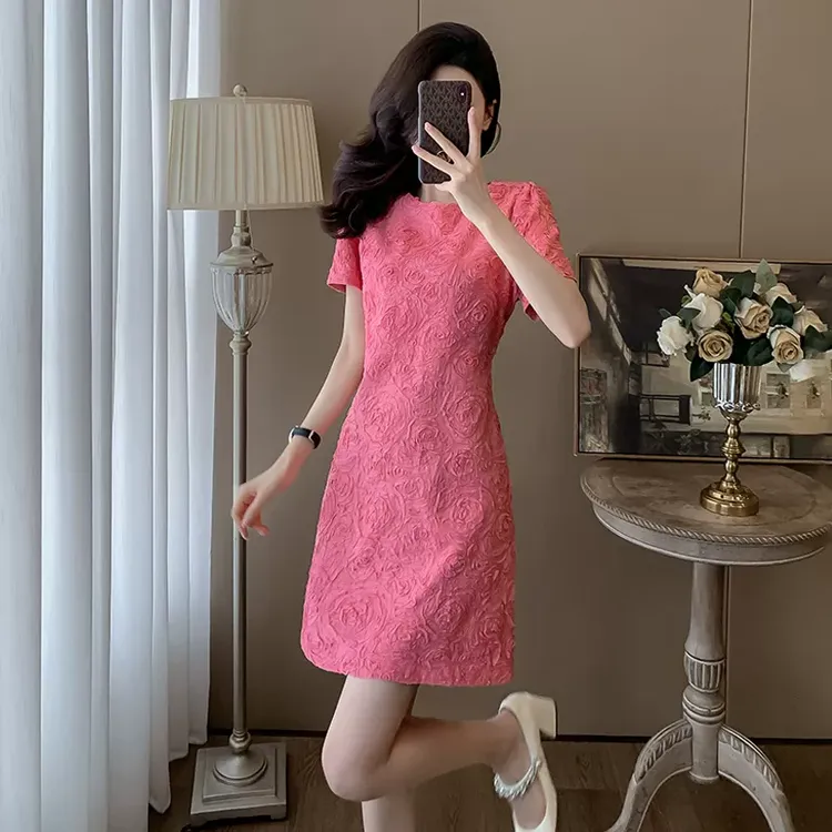 夏季短袖气质甜美裙子女小个子桔梗法式茶歇小香风连衣裙高级感