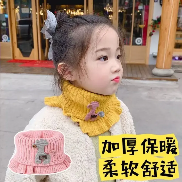 新款秋冬新款宝宝毛线针织围脖冬季防寒针织脖套小鹿卡通男女通用商品图