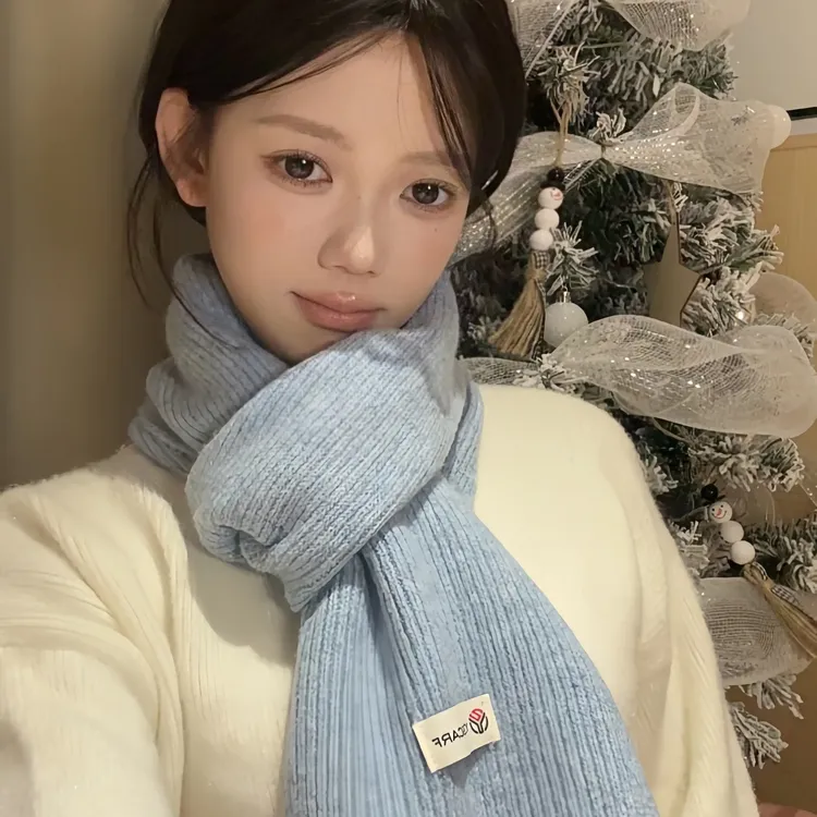 保暖纯色轻职风欧美时尚风围巾学生针织情侣冬款短板