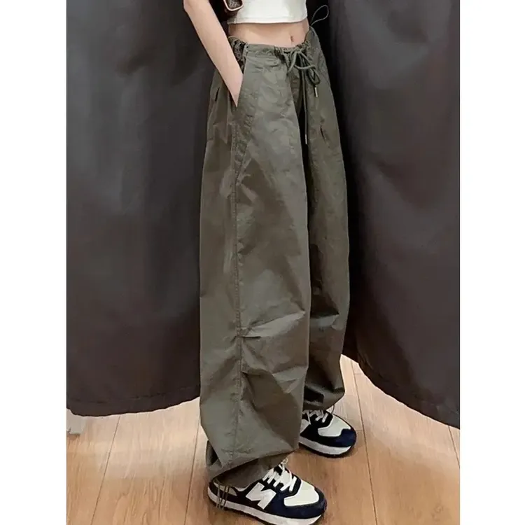 军绿色工装裤男女款夏季速干美式高街口袋宽松冲锋裤显瘦阔腿裤子
