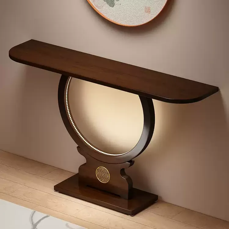 玄关台轻奢玄关置物台新中式供桌条案入户正对门半圆过道柜端景台