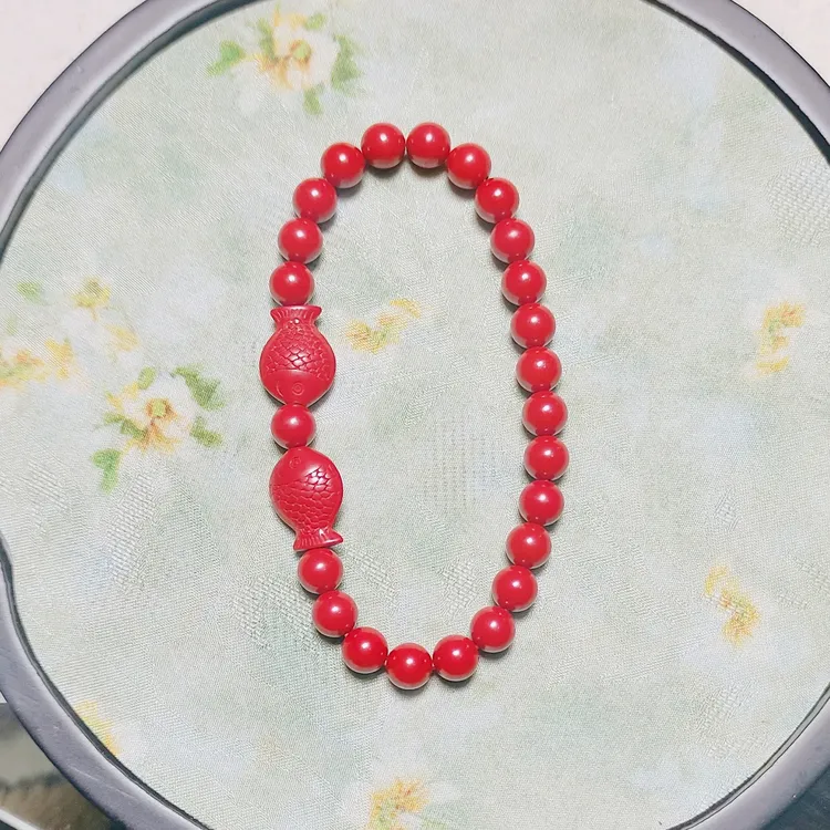 含辰砂工艺品高含量帝王砂年年有鱼手串6mm珠子