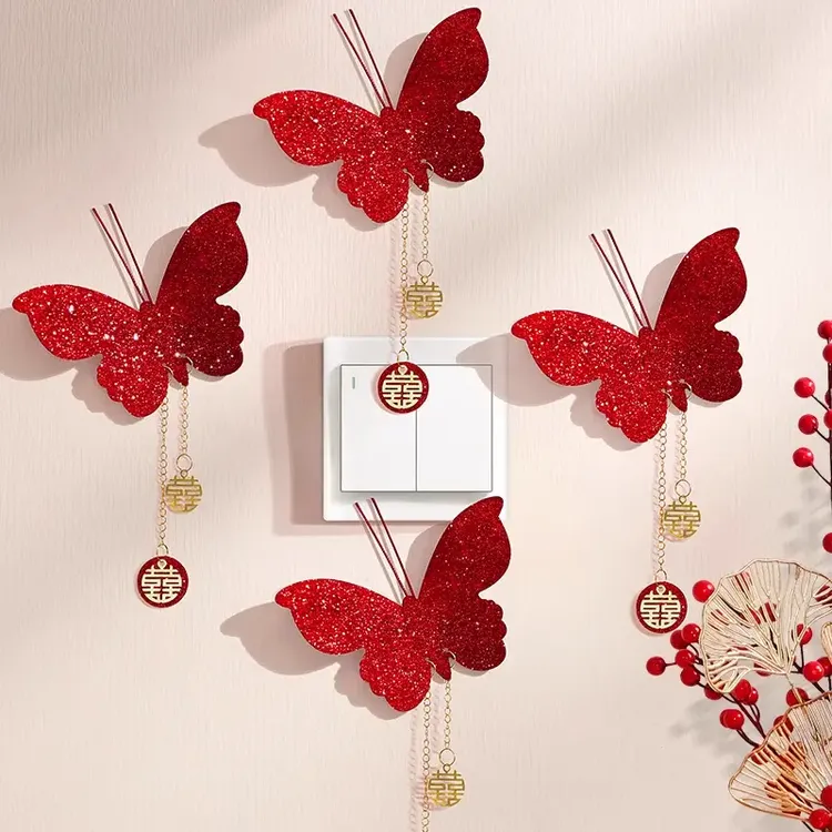 新婚装饰新房卧室客厅用品结婚喜字贴蝴蝶挂件开关贴婚房挂饰布置