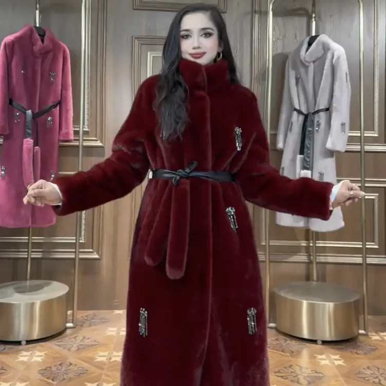 厚款长款毛毛外套毛领法式秋冬朋克风时尚保暖外套120cm