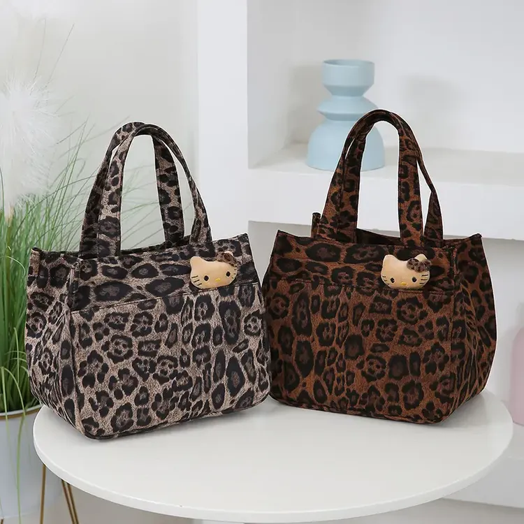 时尚豹纹手提包便当包大容量收纳包妈咪包帆布包饭盒包上班通勤包