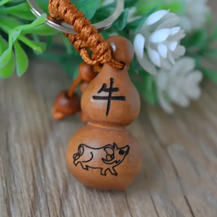 十二生肖桃木雕刻葫芦(福禄)安钥匙扣随身带挂件