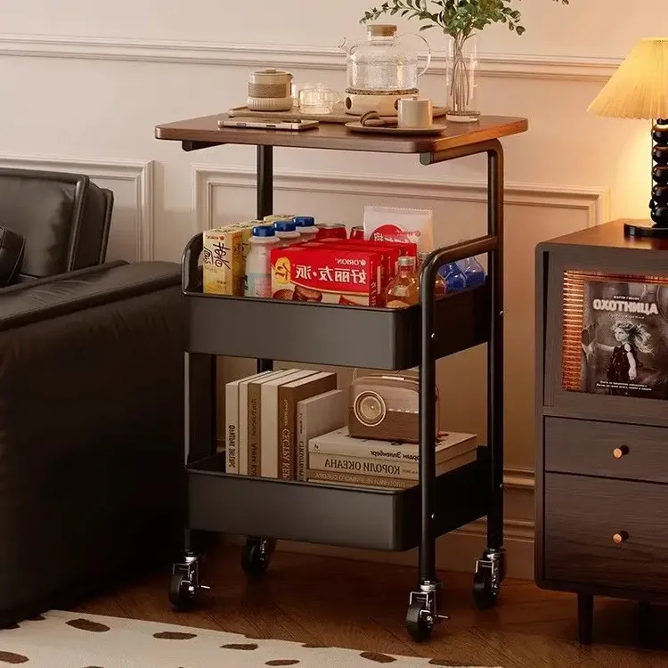 中古风小推车零食置物架复古客厅移动茶几边柜边几收纳小桌子W410