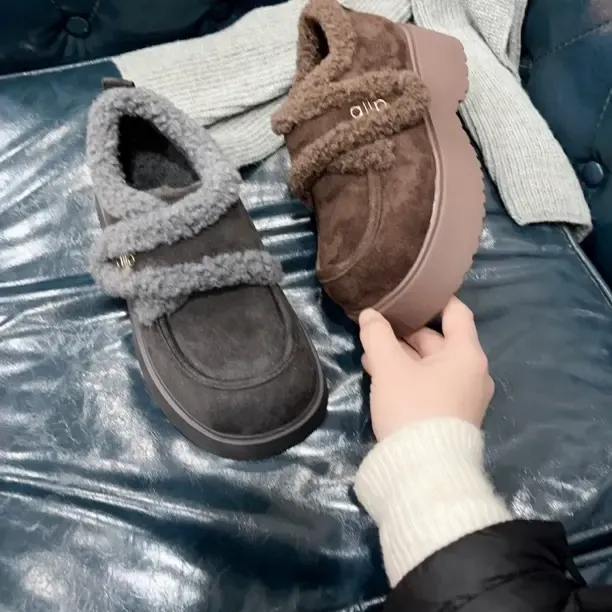 巨轻巨软加绒厚底保暖女款冬季百搭休闲风勃肯上班一脚蹬棉鞋