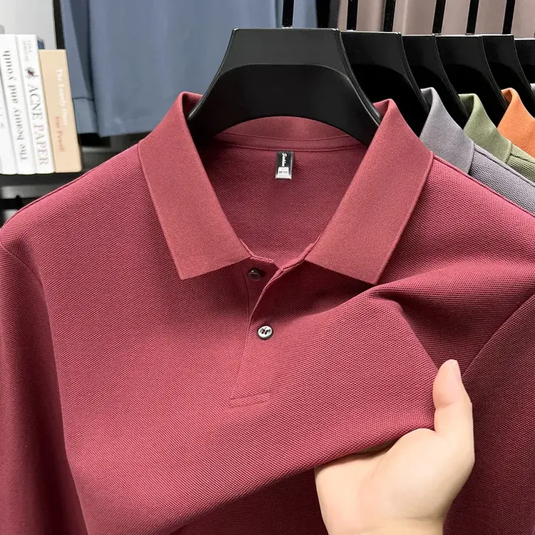 【下摆开衩】100%纯棉长袖polo衫男士休闲商务翻领全棉T恤纯色POLO