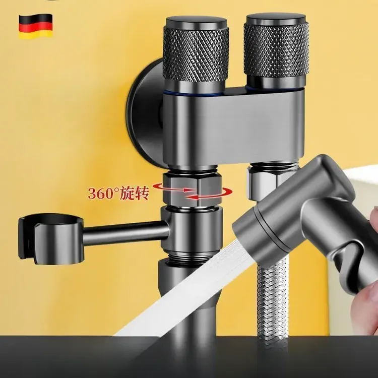 高品质精铜马桶伴侣一进二出双控双出水加强力喷枪卫生间双控角阀