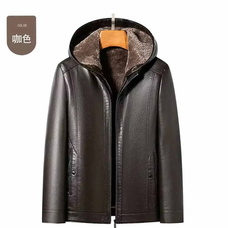 【时尚帽款】男士冬季新款加绒加厚可脱卸帽款真皮山羊皮休闲皮衣