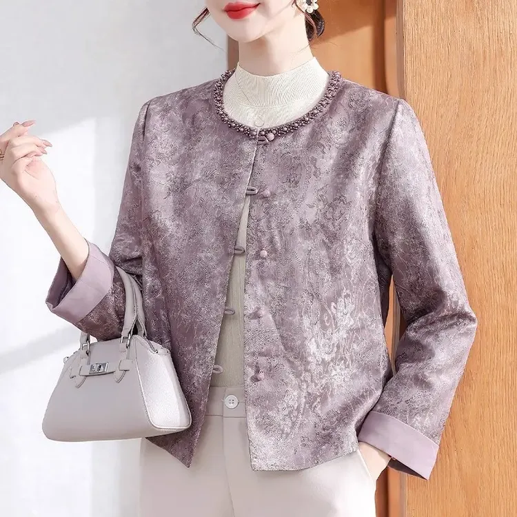 妈妈装秋季新中式小香风外套2025新款中年女春秋宽松短款夹克上衣