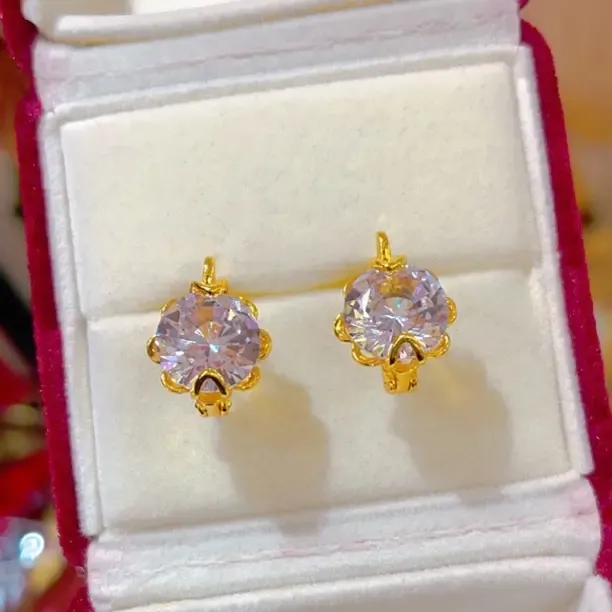 合金合成锆石耳饰 铜合金锆石耳饰 黄色精品耳钉时尚百搭精致款