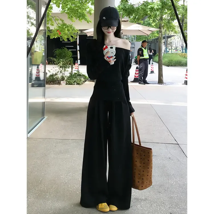 秋季一整套韩系穿搭小香风气质针织上衣阔腿裤女装禅意仙气飘飘