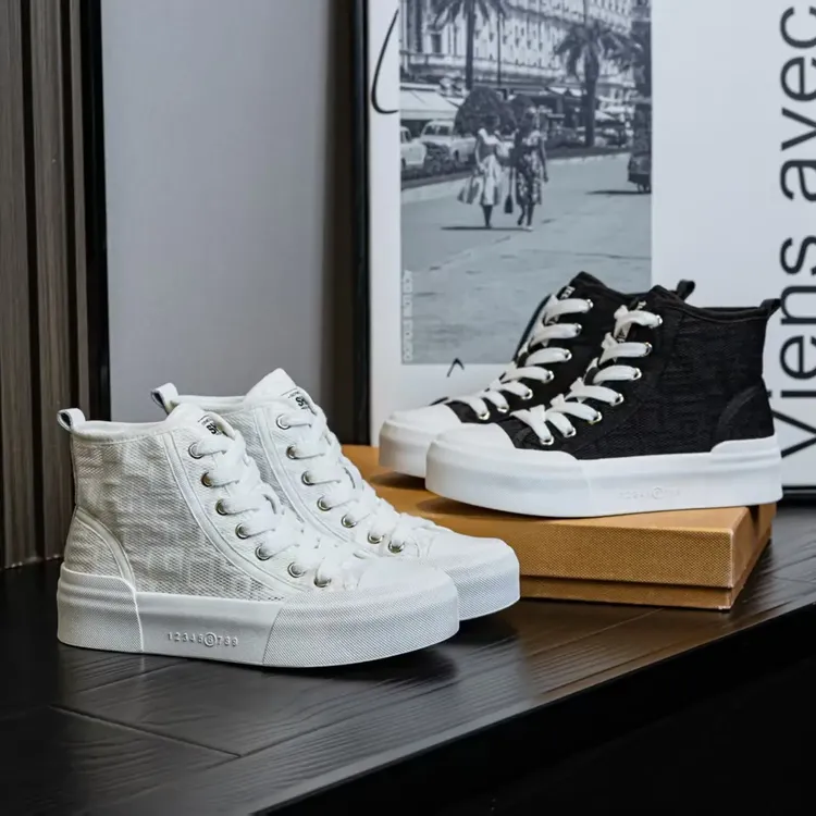 系带夏季百搭白色女鞋时尚潮流薄款平底鞋透气运动厚底休闲小白鞋