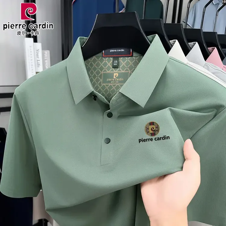 皮尔卡丹短袖T恤夏季新款纯色免烫半袖时尚休闲翻领POLO衫男装潮.