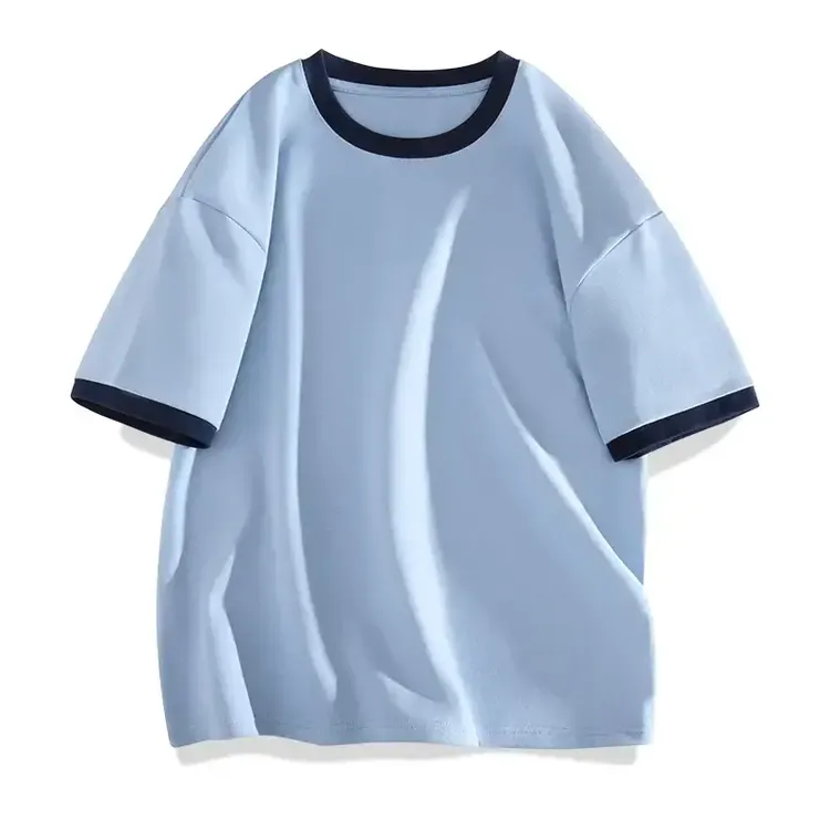 夏季新款撞色纯棉T恤格雷系复古短袖男士宽松大码男装拼接上衣
