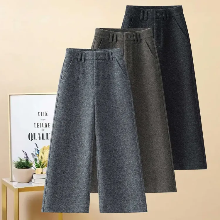 时尚感百搭九分羊毛阔腿裤女秋冬2025新款垂感八分小个子直筒裤子