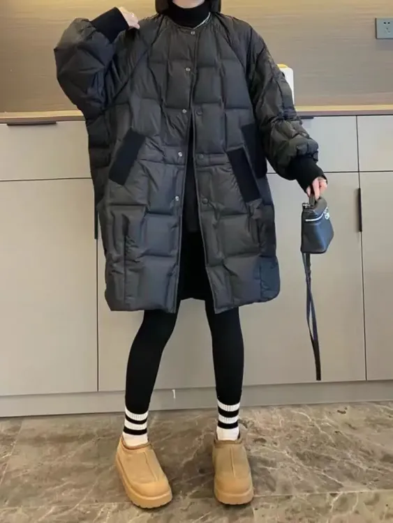 高级感过膝过膝白鸭绒冬季羽绒服新款中长款中长款女羽绒服加厚女