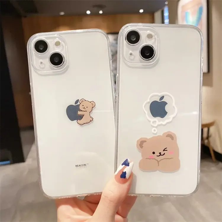 可爱小熊苹果14手机壳iPhone13promax透明12/11创意xs全包硅胶78p
