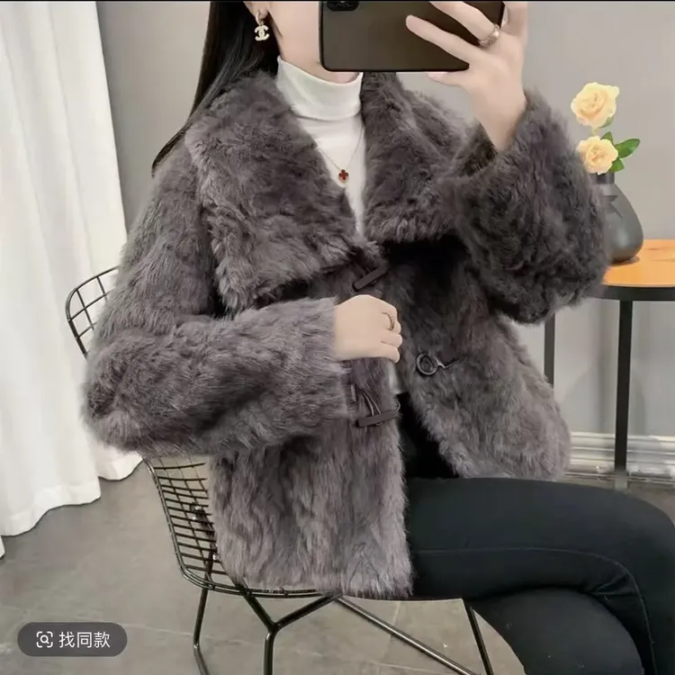 新款国风短款翻领外套女秋冬时尚百搭气质环保皮毛一体短款外套