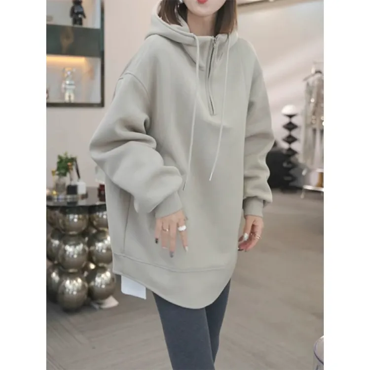 中长款连帽卫衣女2025春秋新款洋气潮牌上衣洋气打底衫韩系宽松版
