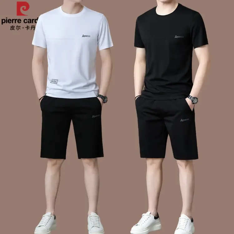 皮尔卡丹【国际大牌】高档短裤套装男士夏季短袖休闲透气两件套男装