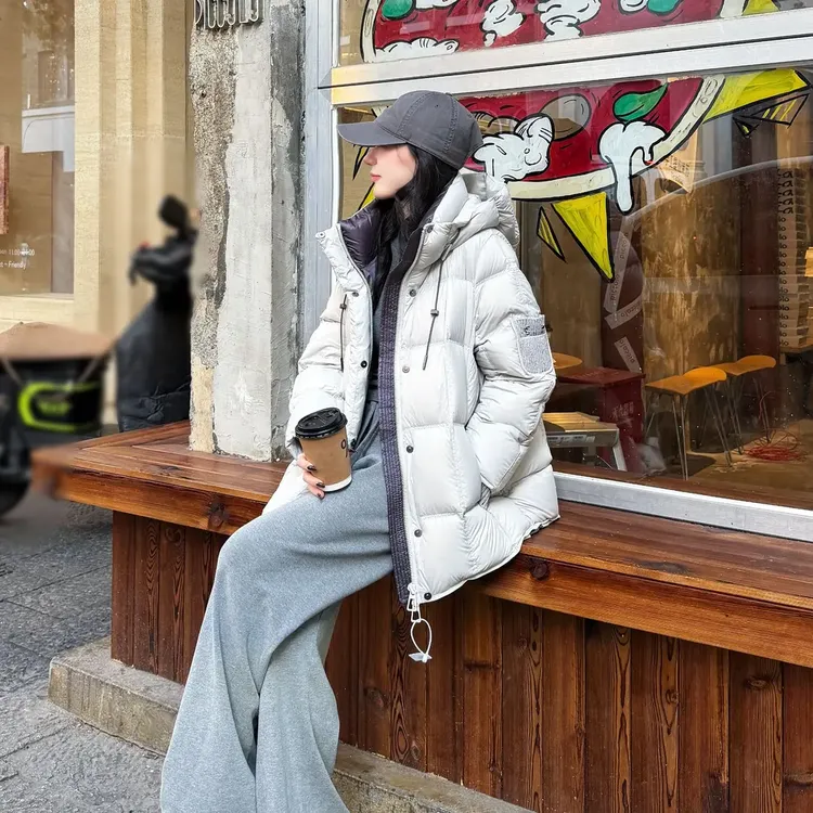 【90白鸭绒】连帽中长款羽绒服女90白鸭绒加厚格子显瘦羽绒服外套女