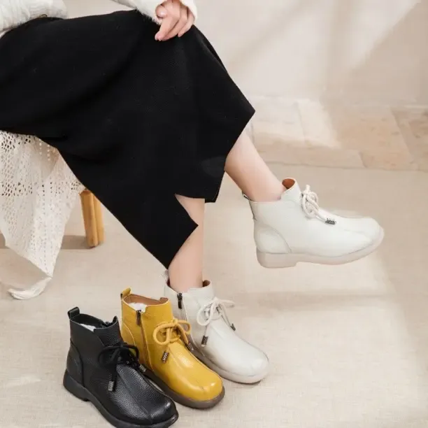 3505头层牛皮秋冬英伦风马丁靴女单靴软底防滑短筒百搭妈妈鞋