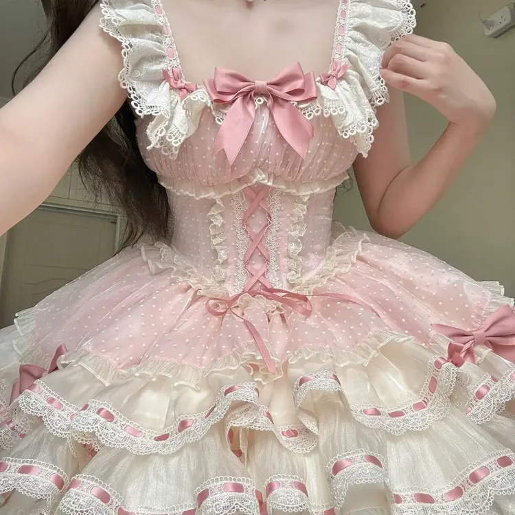 心动玩偶小芙蝶Lolita芭蕾风粉色吊带jsk