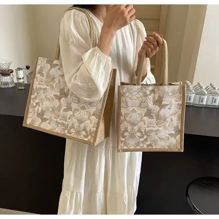 购物袋时尚手提包2025新款大容量麻布手提袋女ins上班通勤托特包