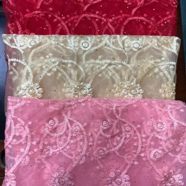 新款重工珠绣棉麻灯芯绒绣花布料