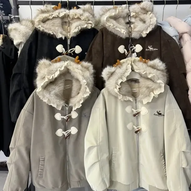 9545～美式花边帽牛角扣内里全绒皮夹克外套