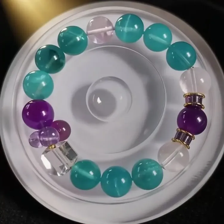 天然天河石紫白水晶手串 精致小众设计饰品