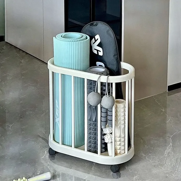 【巨能装】瑜伽垫健身器材客厅收纳篮带轮置物架塑料置物架落地筐